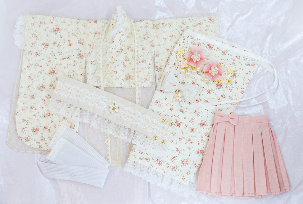 【完売御礼】「はなさき小町」 MDD・SDM通用 2WAY ドール服 羽織付き洋風着物 8点セット