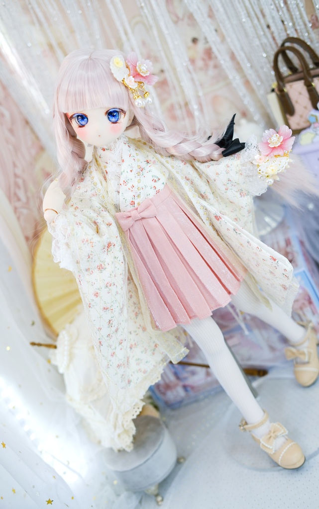 【完売御礼】「はなさき小町」 MDD・SDM通用 2WAY ドール服 羽織付き洋風着物 8点セット