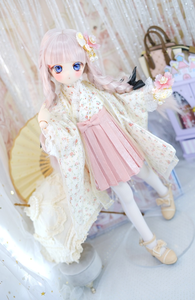 【完売御礼】「はなさき小町」 MDD・SDM通用 2WAY ドール服 羽織付き洋風着物 8点セット