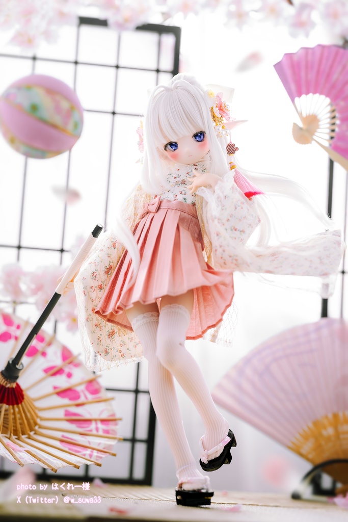 【完売御礼】「はなさき小町」 MDD・SDM通用 2WAY ドール服 羽織付き洋風着物 8点セット