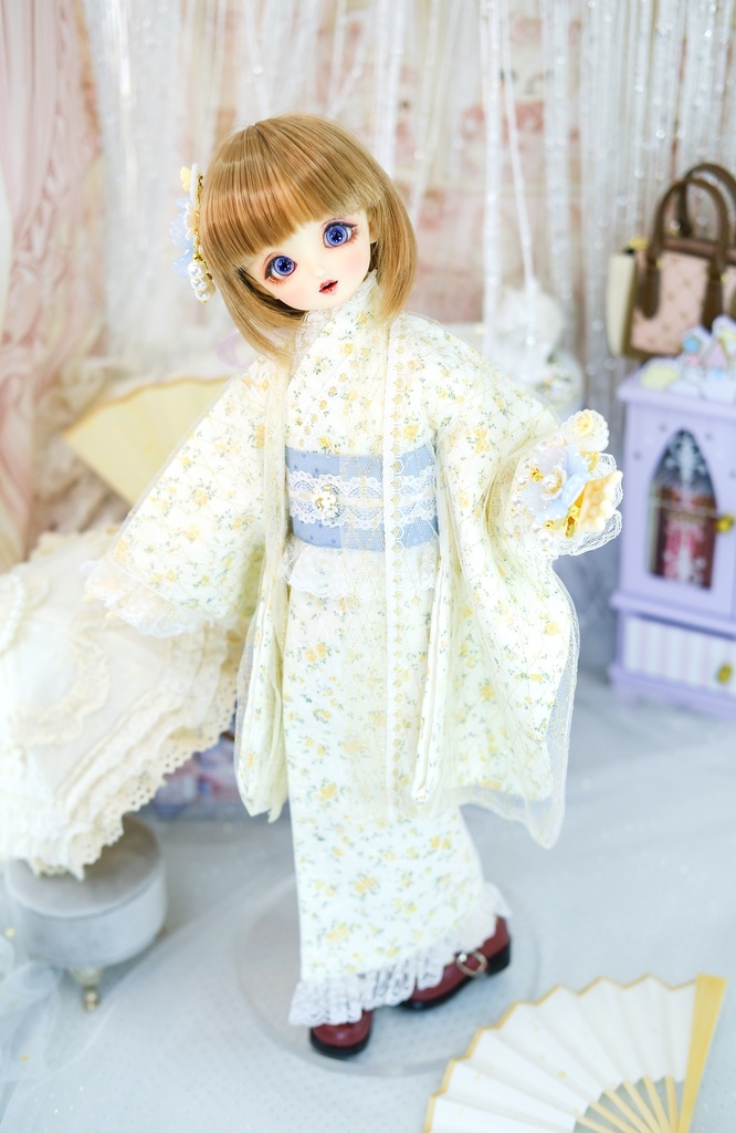 【完売御礼】「はなさき小町」 MDD・SDM通用 2WAY ドール服 羽織付き洋風着物 8点セット