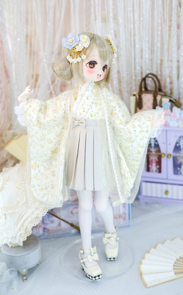 【完売御礼】「はなさき小町」 MDD・SDM通用 2WAY ドール服 羽織付き洋風着物 8点セット