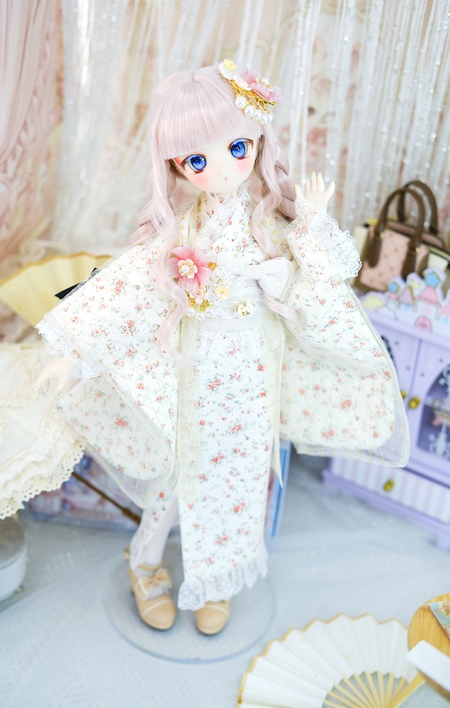 【完売御礼】「はなさき小町」 MDD・SDM通用 2WAY ドール服 羽織付き洋風着物 8点セット