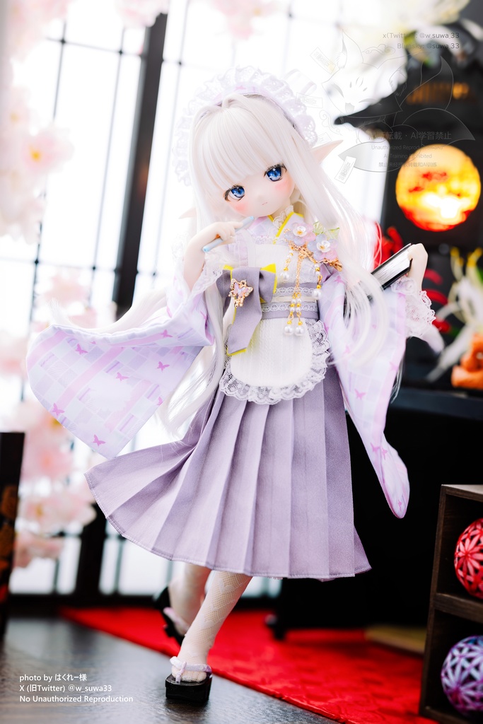 【完売御礼】「メイド万華鏡」MDD・SDM・1/4サイズ通用 2WAY~ 着物ドール服 和風メイド服 10点セット