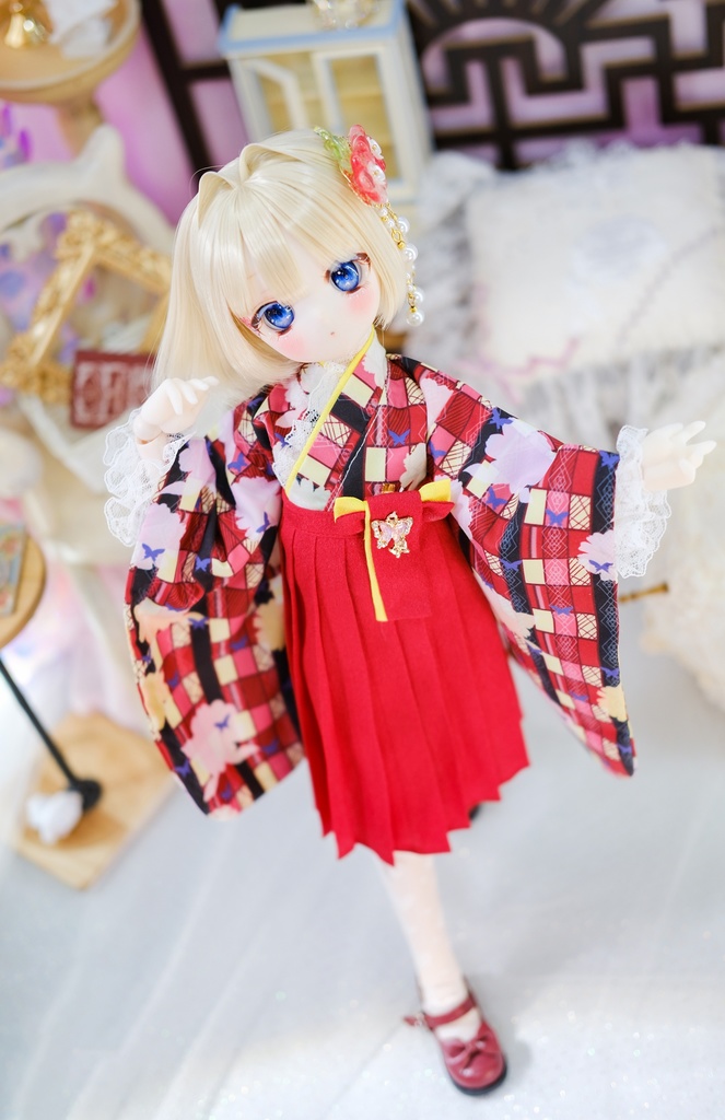 【完売御礼】「メイド万華鏡」MDD・SDM・1/4サイズ通用 2WAY~ 着物ドール服 和風メイド服 10点セット