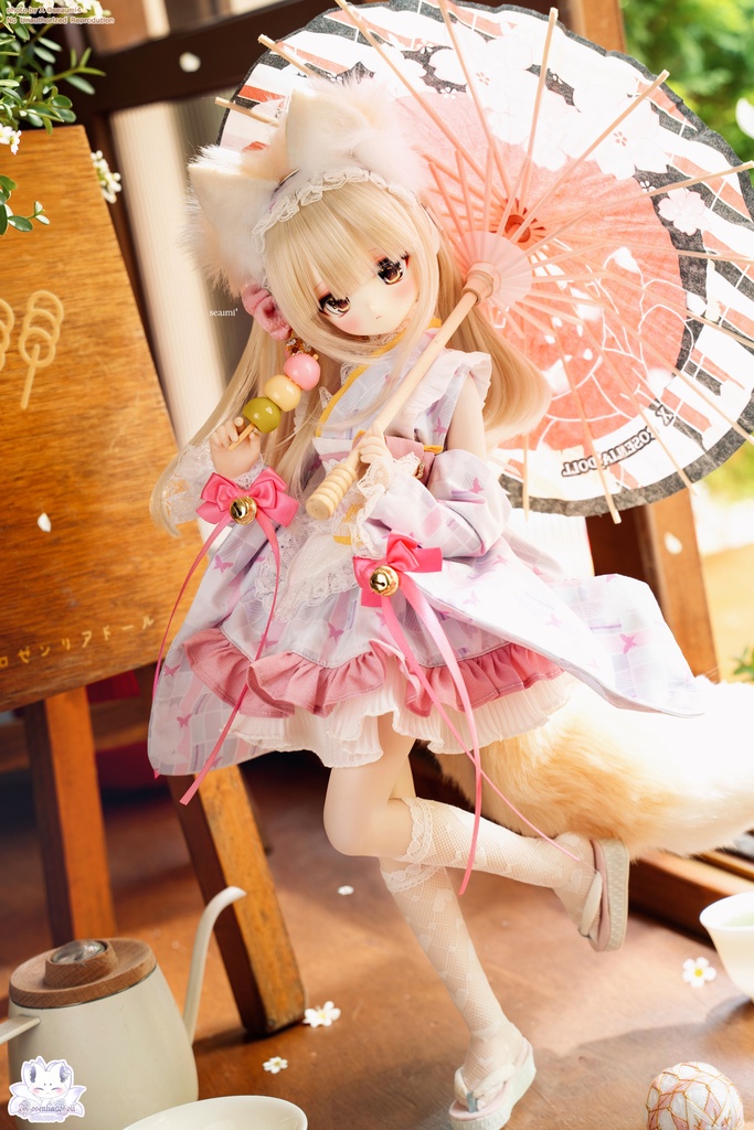 「メイド万華鏡ー桜狐ー」MDD・SDM・1/4サイズ通用 着物ドール服 和風メイド服 11点セット