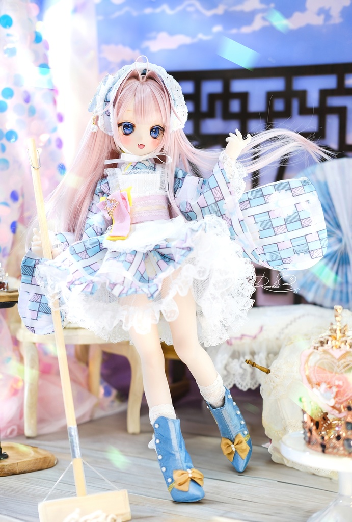 【完売御礼】「メイド万華鏡」MDD・SDM・1/4サイズ通用 2WAY~ 着物ドール服 和風メイド服 10点セット
