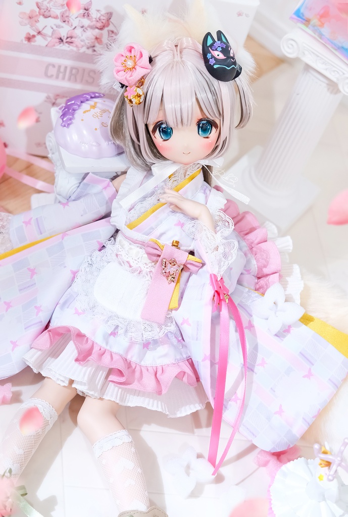 「メイド万華鏡ー桜狐ー」MDD・SDM・1/4サイズ通用 着物ドール服 和風メイド服 11点セット