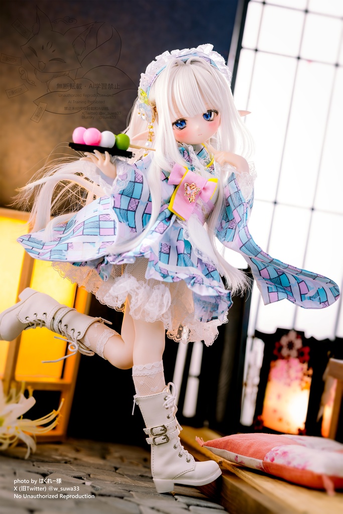 【完売御礼】「メイド万華鏡」MDD・SDM・1/4サイズ通用 2WAY~ 着物ドール服 和風メイド服 10点セット