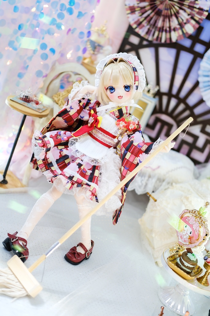 【完売御礼】「メイド万華鏡」MDD・SDM・1/4サイズ通用 2WAY~ 着物ドール服 和風メイド服 10点セット