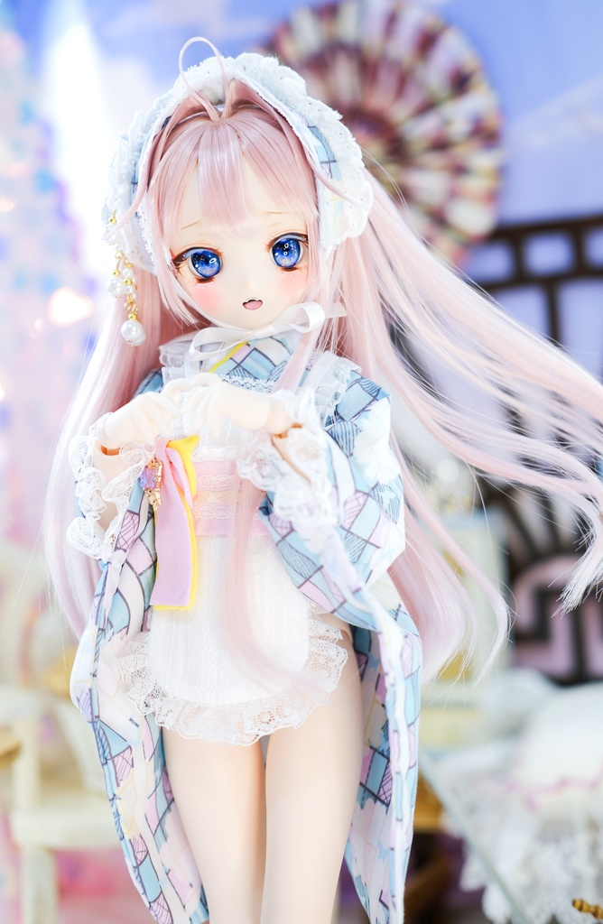 【完売御礼】「メイド万華鏡」MDD・SDM・1/4サイズ通用 2WAY~ 着物ドール服 和風メイド服 10点セット