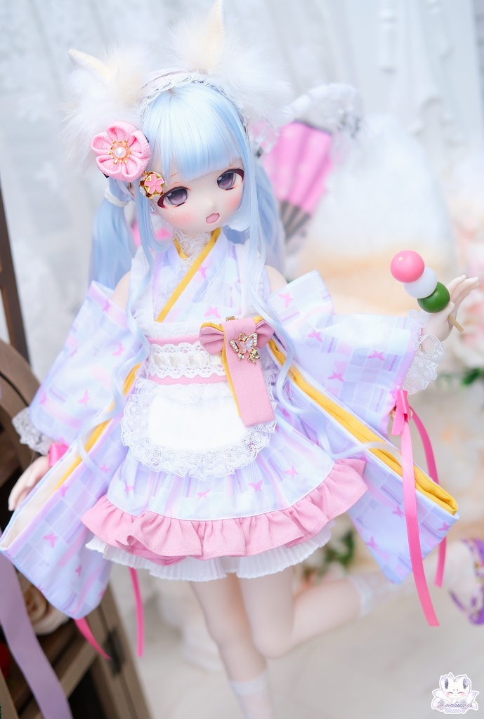 「メイド万華鏡ー桜狐ー」MDD・SDM・1/4サイズ通用 着物ドール服 和風メイド服 11点セット