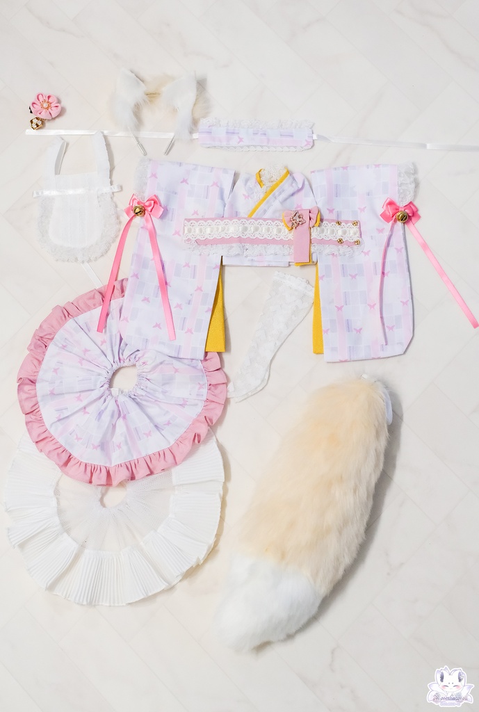 「メイド万華鏡ー桜狐ー」MDD・SDM・1/4サイズ通用 着物ドール服 和風メイド服 11点セット