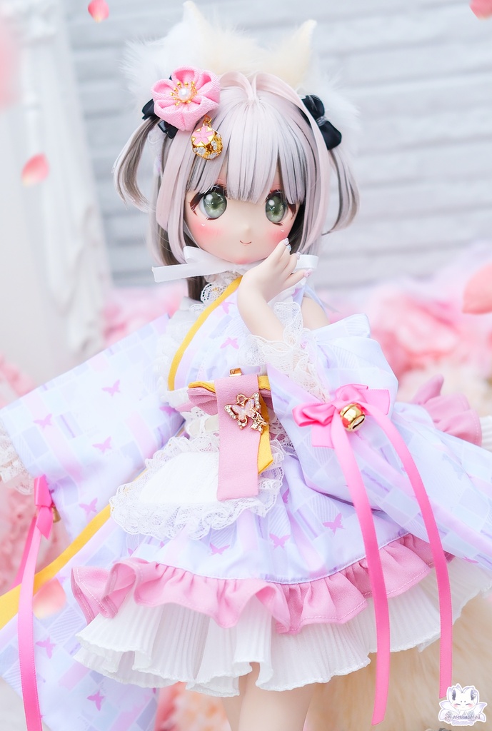 「メイド万華鏡ー桜狐ー」MDD・SDM・1/4サイズ通用 着物ドール服 和風メイド服 11点セット