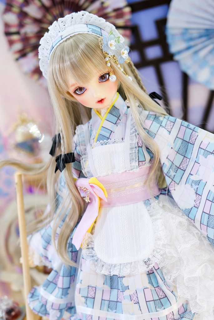 「メイド万華鏡」DD・SD・1/3サイズ通用 2WAY~ 着物ドール服 和風メイド服 10点セット