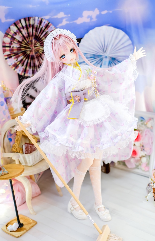 「メイド万華鏡」DD・SD・1/3サイズ通用 2WAY~ 着物ドール服 和風メイド服 10点セット