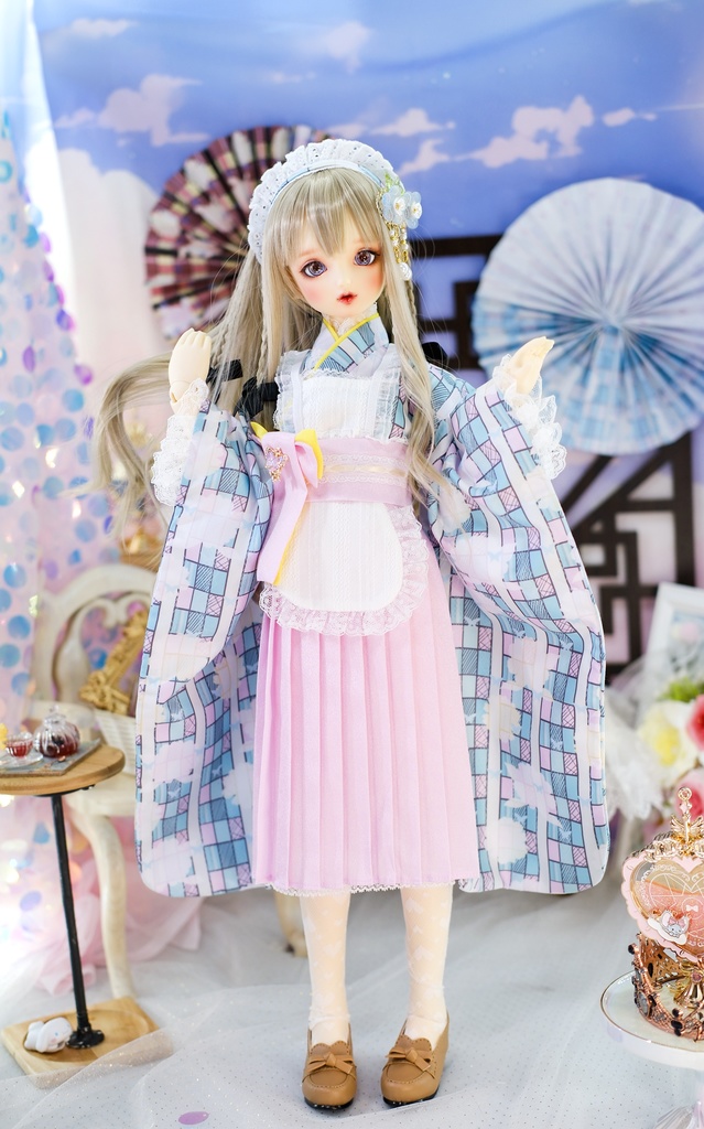 「メイド万華鏡」DD・SD・1/3サイズ通用 2WAY~ 着物ドール服 和風メイド服 10点セット