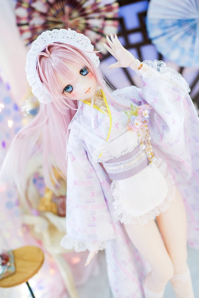 「メイド万華鏡」DD・SD・1/3サイズ通用 2WAY~ 着物ドール服 和風メイド服 10点セット