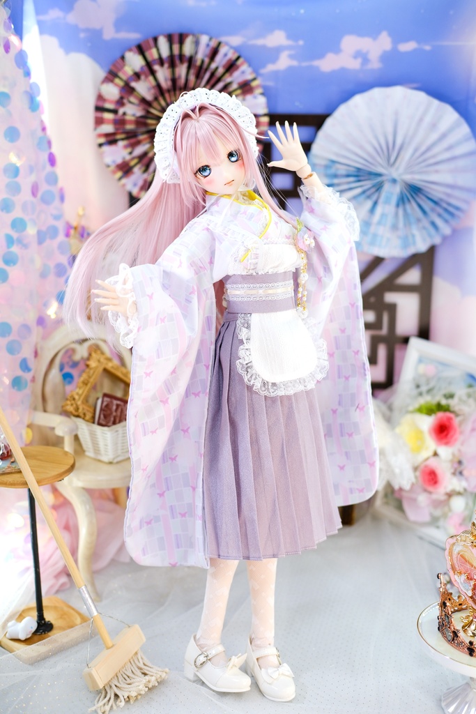 「メイド万華鏡」DD・SD・1/3サイズ通用 2WAY~ 着物ドール服 和風メイド服 10点セット