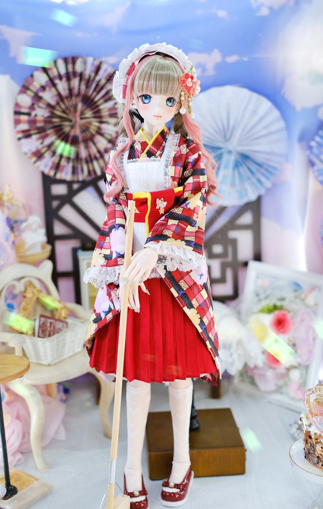 「メイド万華鏡」DD・SD・1/3サイズ通用 2WAY~ 着物ドール服 和風メイド服 10点セット