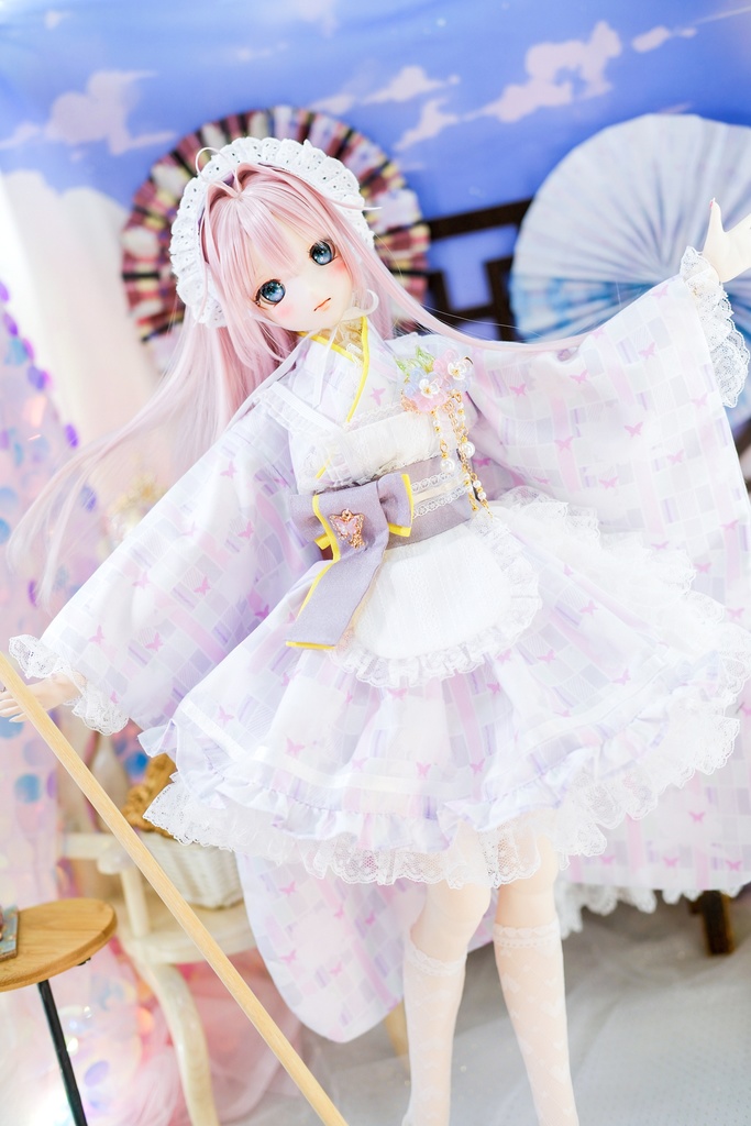 「メイド万華鏡」DD・SD・1/3サイズ通用 2WAY~ 着物ドール服 和風メイド服 10点セット