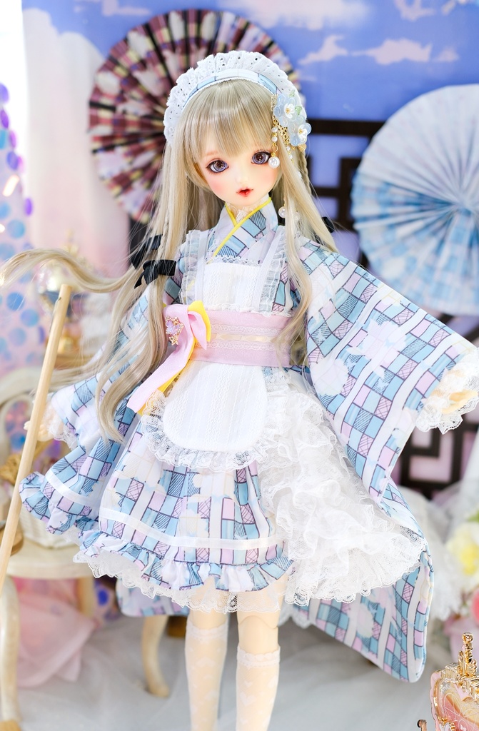 「メイド万華鏡」DD・SD・1/3サイズ通用 2WAY~ 着物ドール服 和風メイド服 10点セット