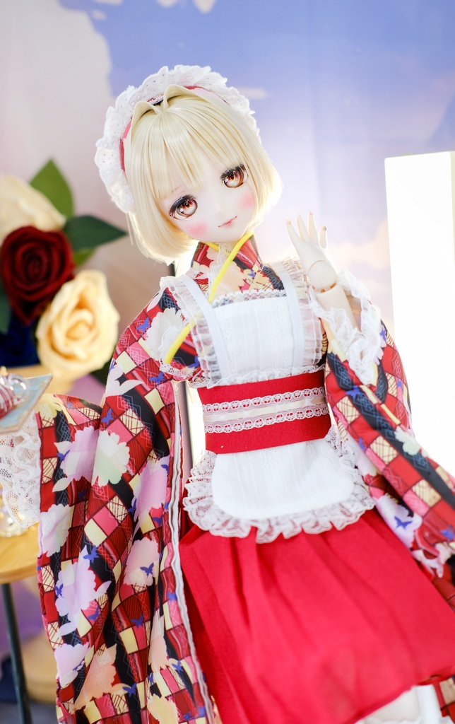 「メイド万華鏡」DD・SD・1/3サイズ通用 2WAY~ 着物ドール服 和風メイド服 10点セット