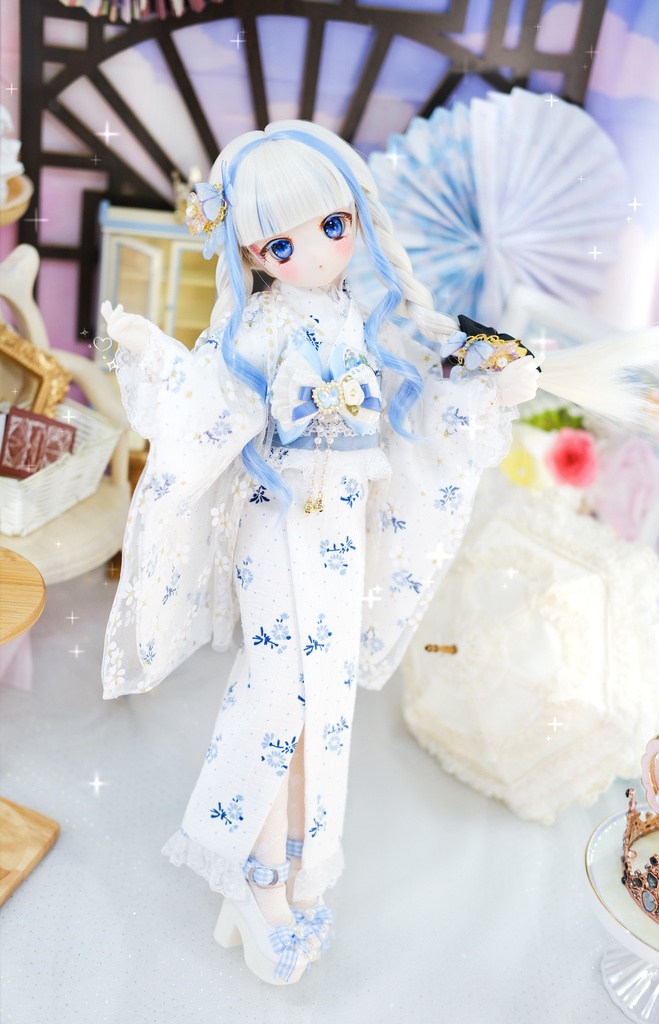 【完売御礼】「アクア小町」MDD・SDM・1/4サイズ通用 2WAY着物 和洋服 ドール服 8点セット