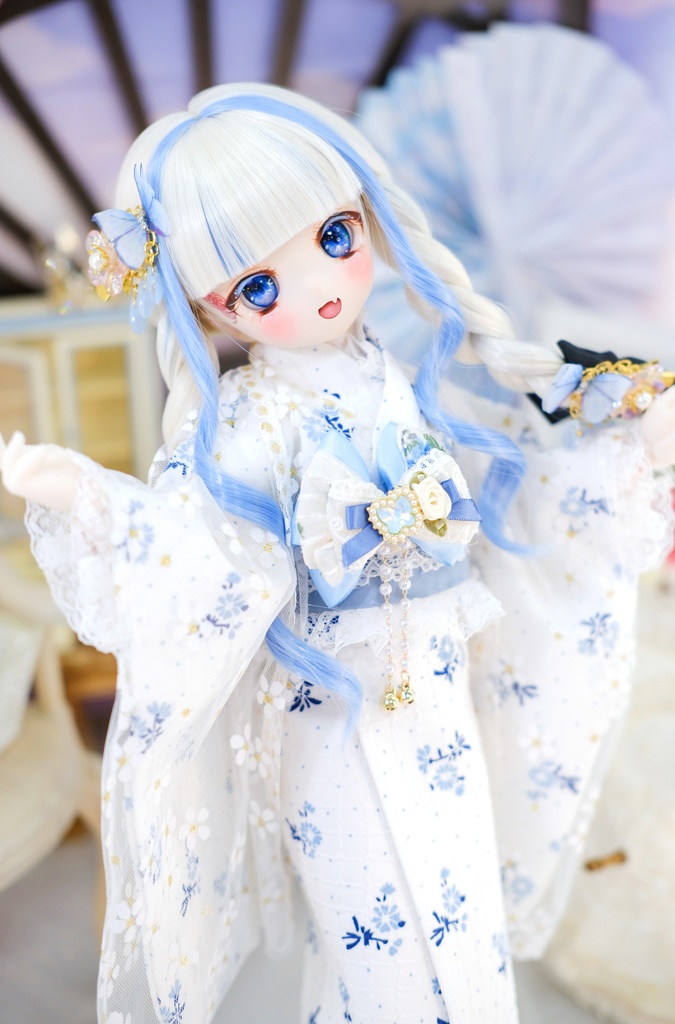 【完売御礼】「アクア小町」MDD・SDM・1/4サイズ通用 2WAY着物 和洋服 ドール服 8点セット