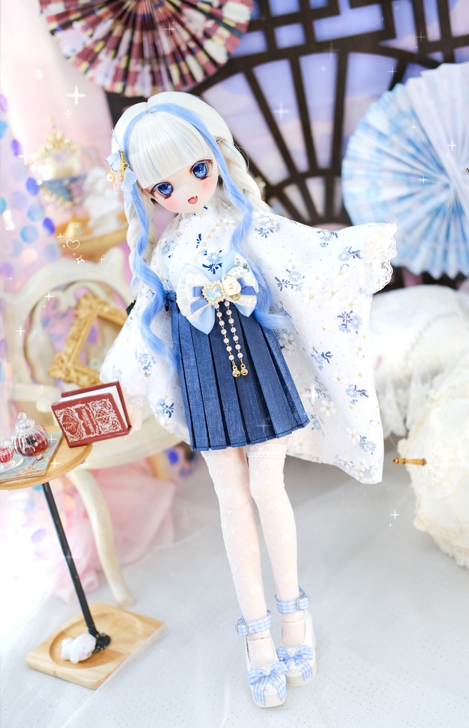 【完売御礼】「アクア小町」MDD・SDM・1/4サイズ通用 2WAY着物 和洋服 ドール服 8点セット