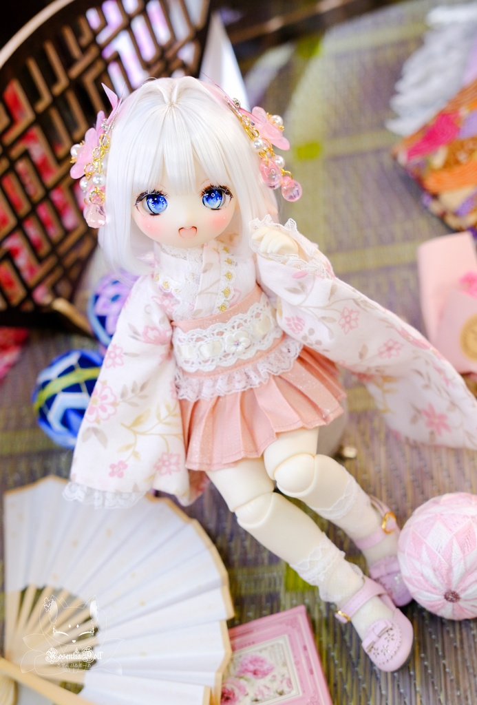 「花見小町」幼SD・Tinyfox・1/6通用 ドール服 8点セット 2WAY 着物 和洋服