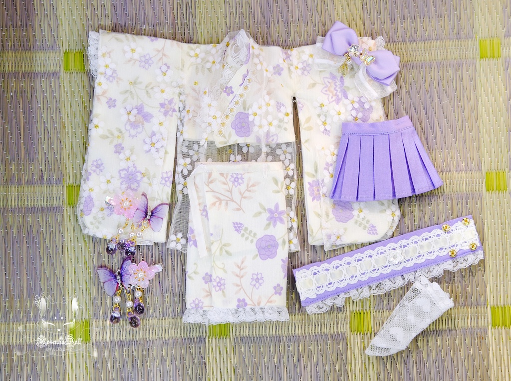 「花見小町」幼SD・Tinyfox・1/6通用 ドール服 8点セット 2WAY 着物 和洋服