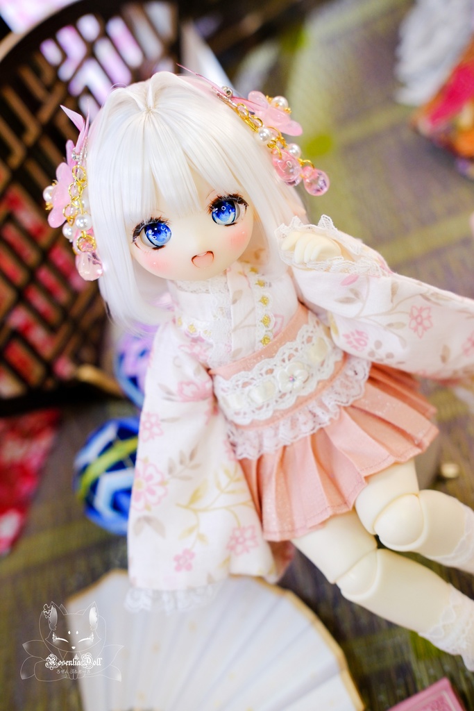 「花見小町」幼SD・Tinyfox・1/6通用 ドール服 8点セット 2WAY 着物 和洋服