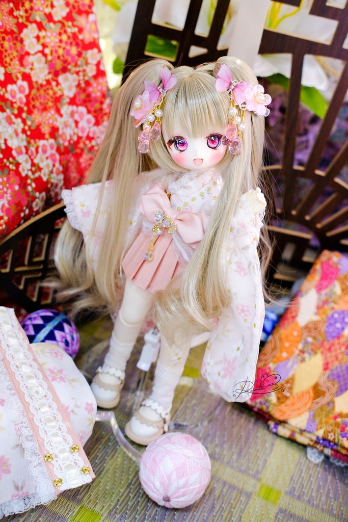 「花見小町」幼SD・Tinyfox・1/6通用 ドール服 8点セット 2WAY 着物 和洋服