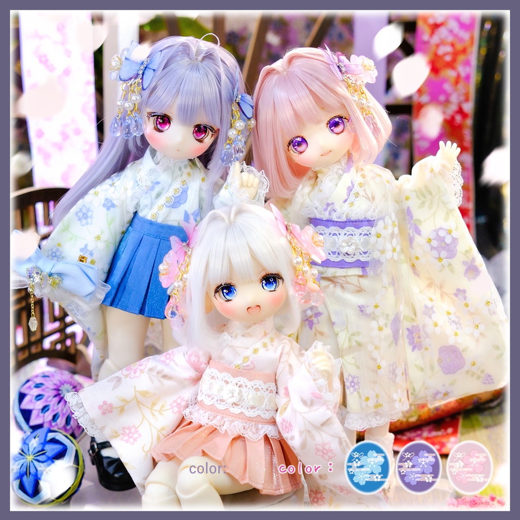 「花見小町」幼SD・Tinyfox・1/6通用 ドール服 8点セット 2WAY 着物 和洋服