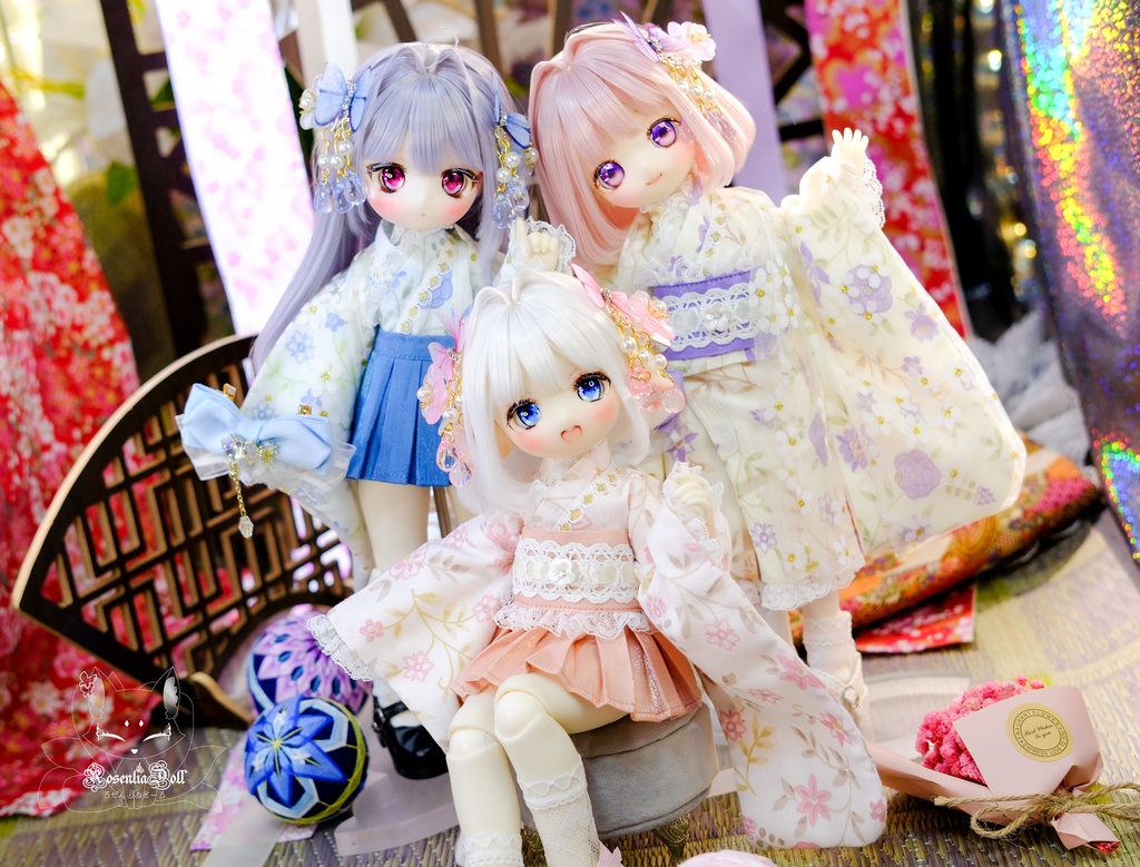 「花見小町」幼SD・Tinyfox・1/6通用 ドール服 8点セット 2WAY 着物 和洋服