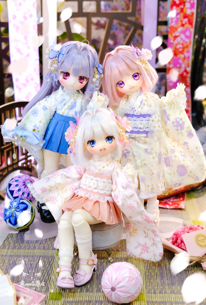 「花見小町」幼SD・Tinyfox・1/6通用 ドール服 8点セット 2WAY 着物 和洋服