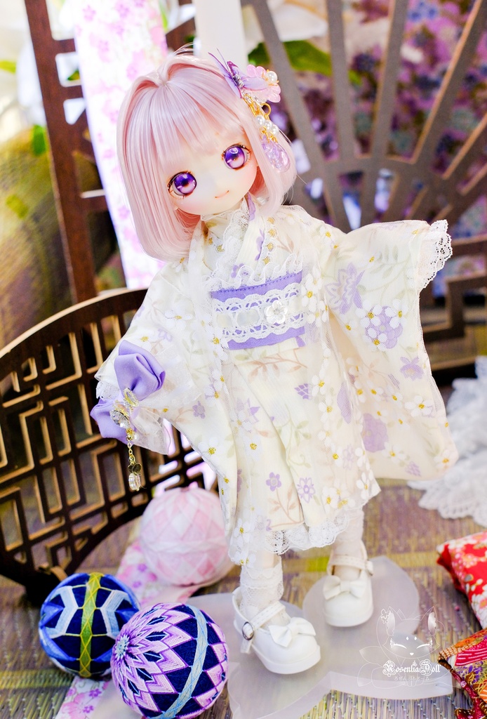 「花見小町」幼SD・Tinyfox・1/6通用 ドール服 8点セット 2WAY 着物 和洋服
