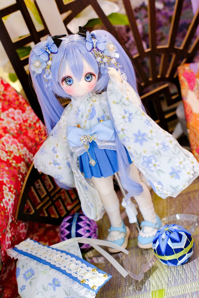 「花見小町」幼SD・Tinyfox・1/6通用 ドール服 8点セット 2WAY 着物 和洋服