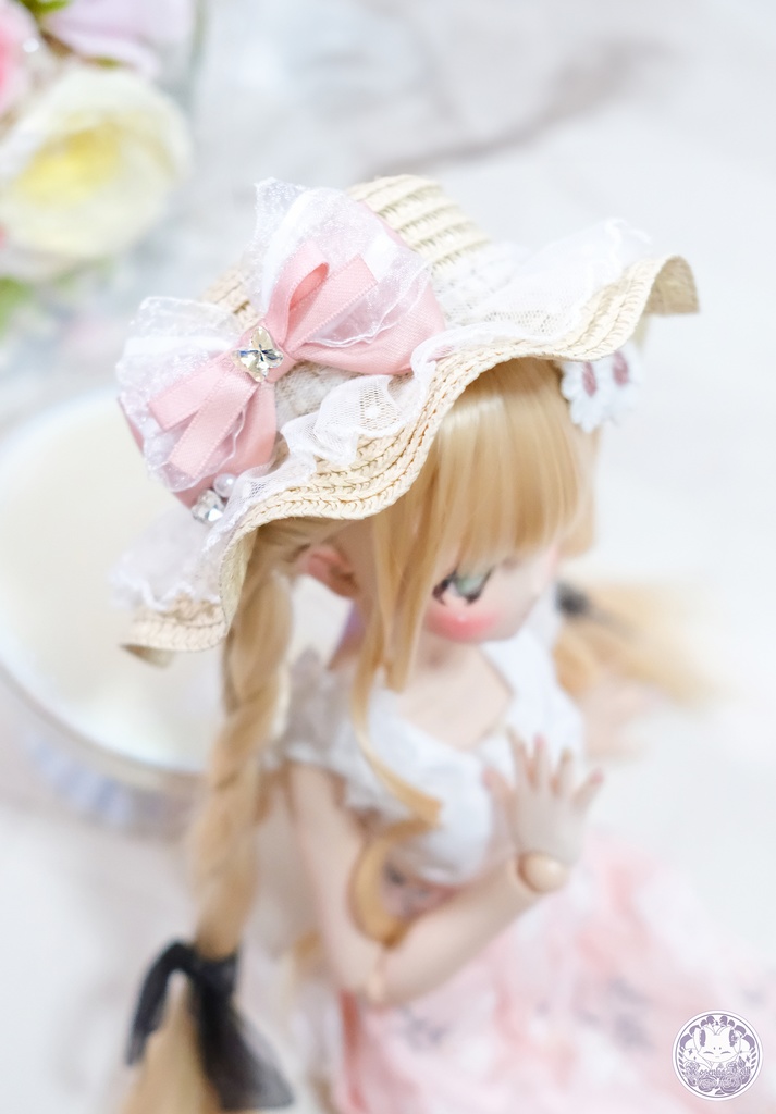 「レース付き麦わら帽子」8~9インチ リボン6色♪ (帽子単品)