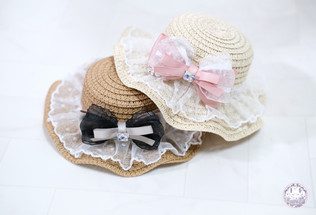「レース付き麦わら帽子」8~9インチ リボン6色♪ (帽子単品)