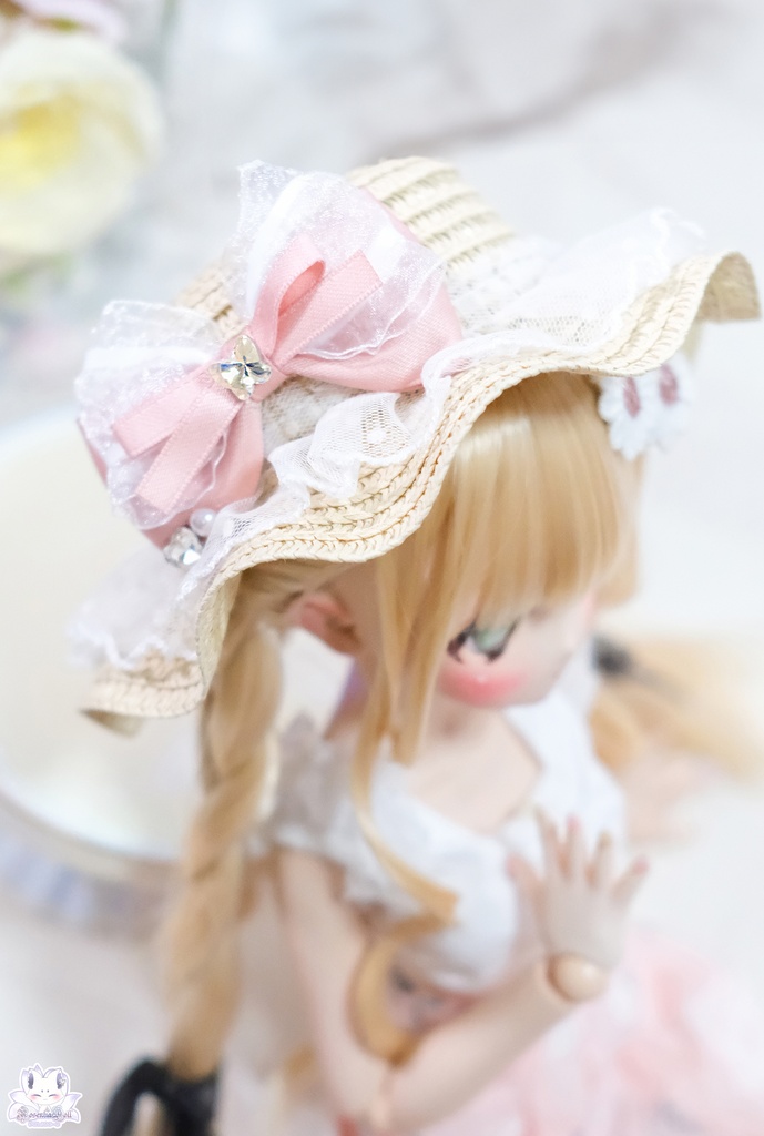 「レース付き麦わら帽子」8~9インチ リボン6色♪ (帽子単品)