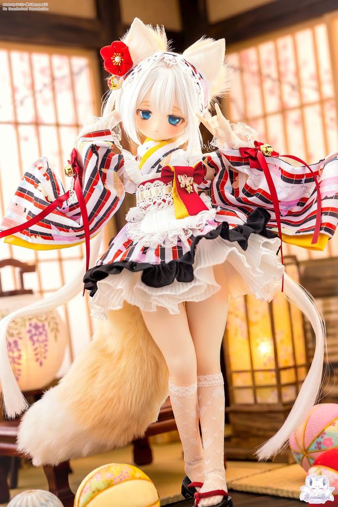 「メイド万華鏡ー赤狐ー」MDD・SDM・1/4サイズ通用 着物ドール服 和風メイド服 11点セット