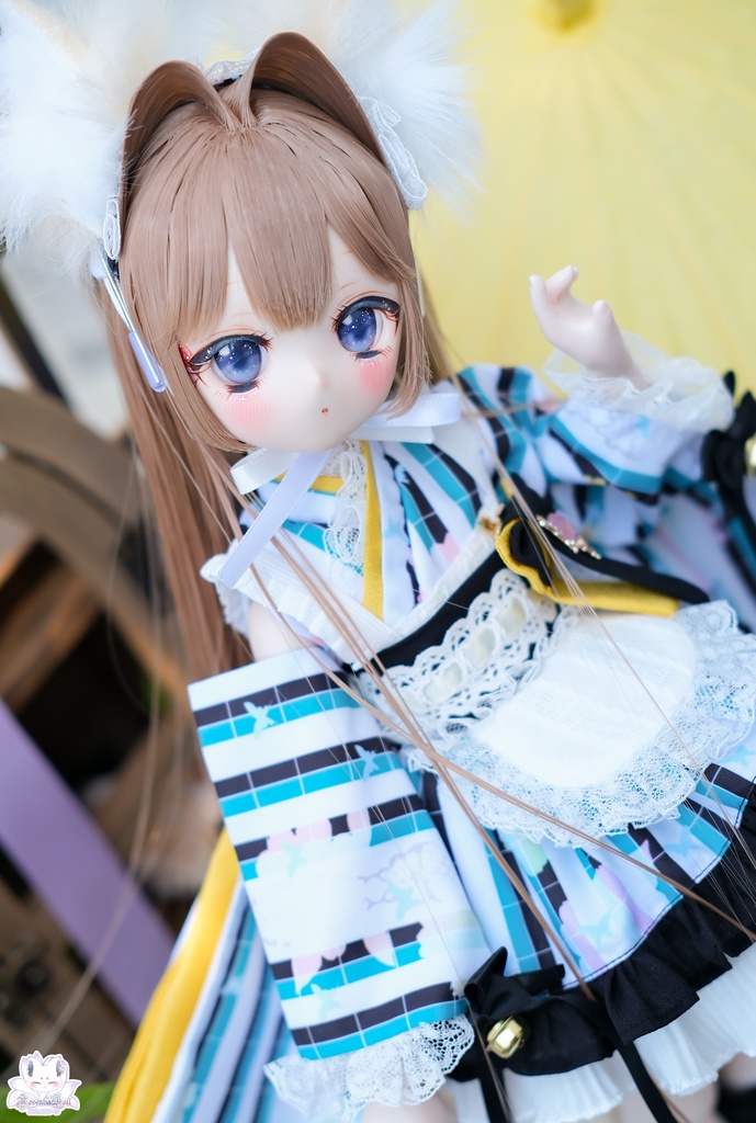 「メイド万華鏡ー翠狐ー」MDD・SDM・1/4サイズ通用 着物ドール服 和風メイド服 11点セット
