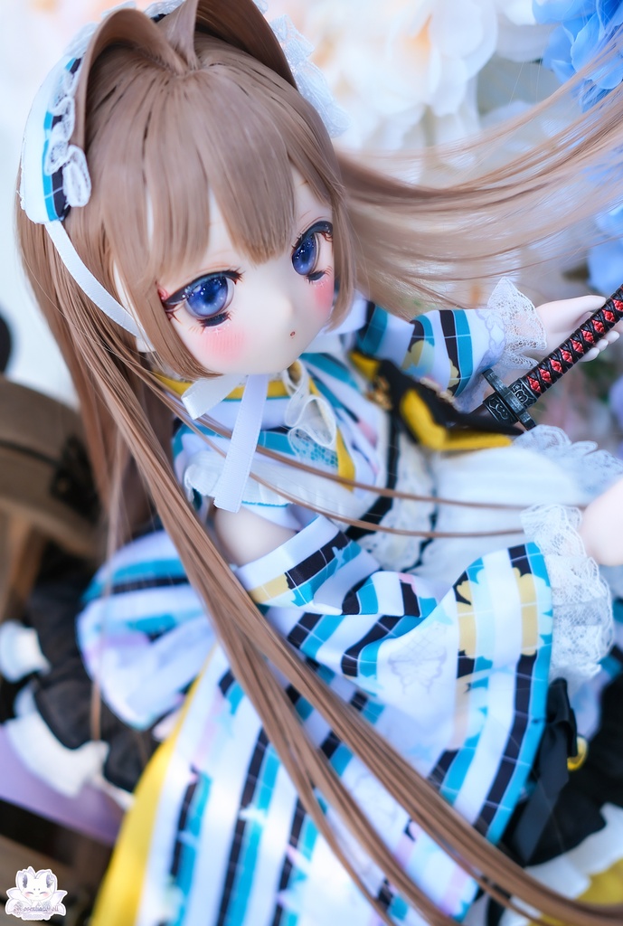 「メイド万華鏡ー翠狐ー」MDD・SDM・1/4サイズ通用 着物ドール服 和風メイド服 11点セット