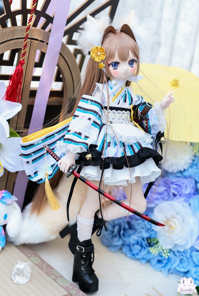「メイド万華鏡ー翠狐ー」MDD・SDM・1/4サイズ通用 着物ドール服 和風メイド服 11点セット