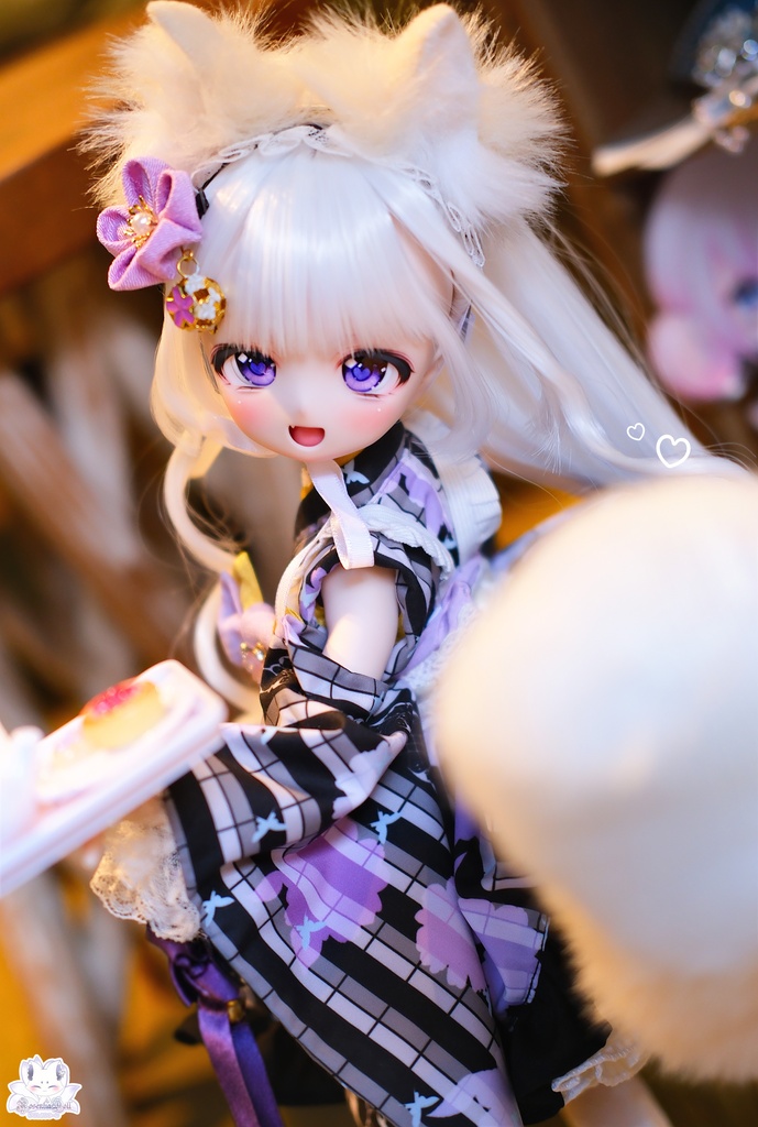 「メイド万華鏡ー紫狐ー」MDD・SDM・1/4サイズ通用 着物ドール服 和風メイド服 11点セット