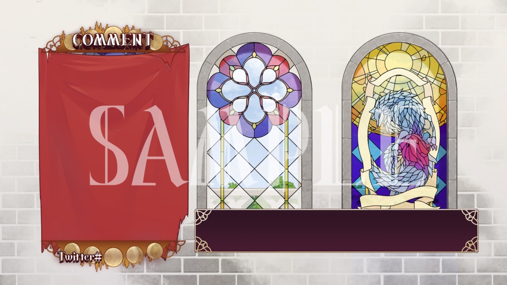 【配信背景】オオカミさんのステンドグラス壁+配信画面素材