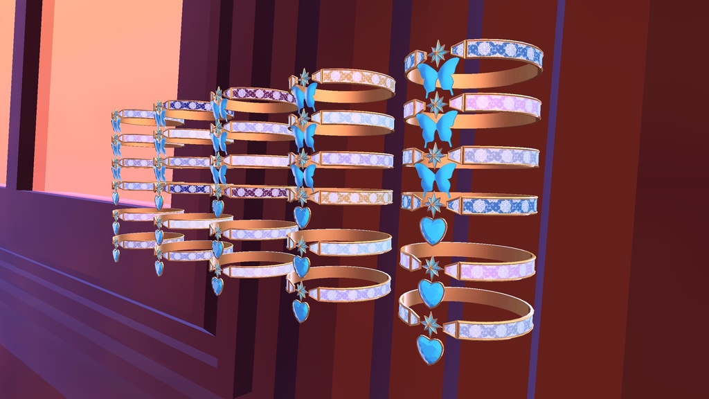 VRChat想定 フラワーレースの蝶々とハートのチョーカー 30種セット