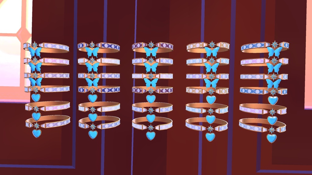 VRChat想定 フラワーレースの蝶々とハートのチョーカー 30種セット